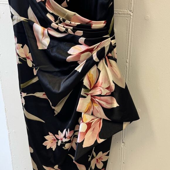 Maggy London Petite Floral Black Dress with Pink Accents Keyhole Mini 14P - Picture 5 of 13